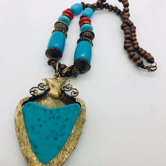 Summer Bohemian Statement Turquoise Wood Necklace - Picture 15 of 16